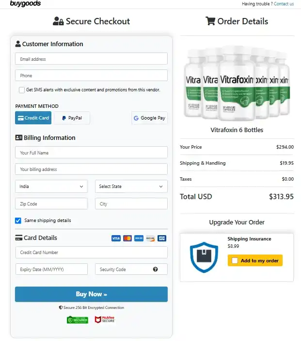 Vitrafoxin Order Page